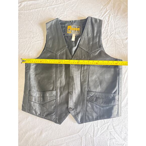 PJ’s Hobo Industries Black Leather Vest Men’s Size M Snap Front Western Biker - Picture 2 of 6